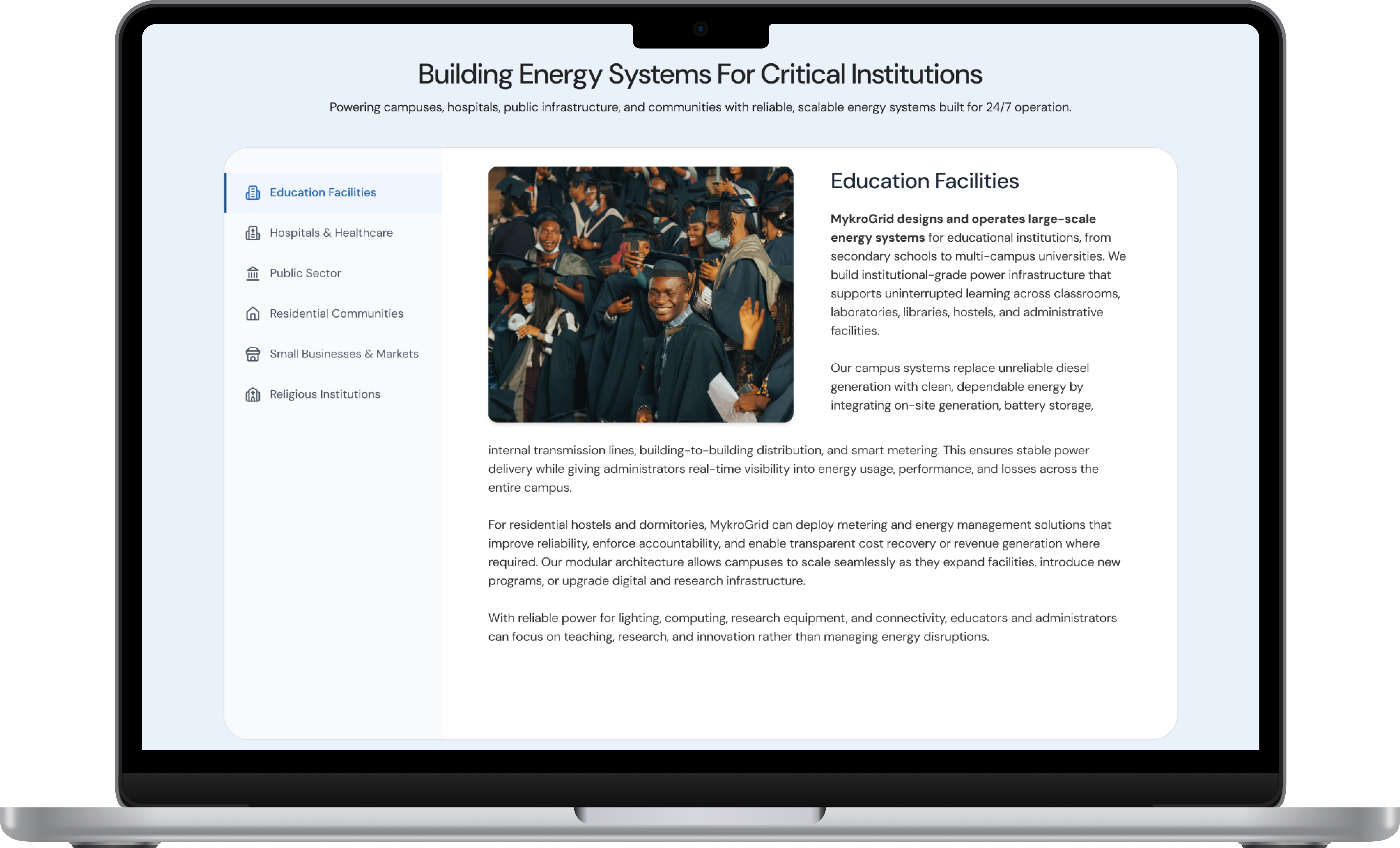 About Us page design — MykroGrid website redesign
