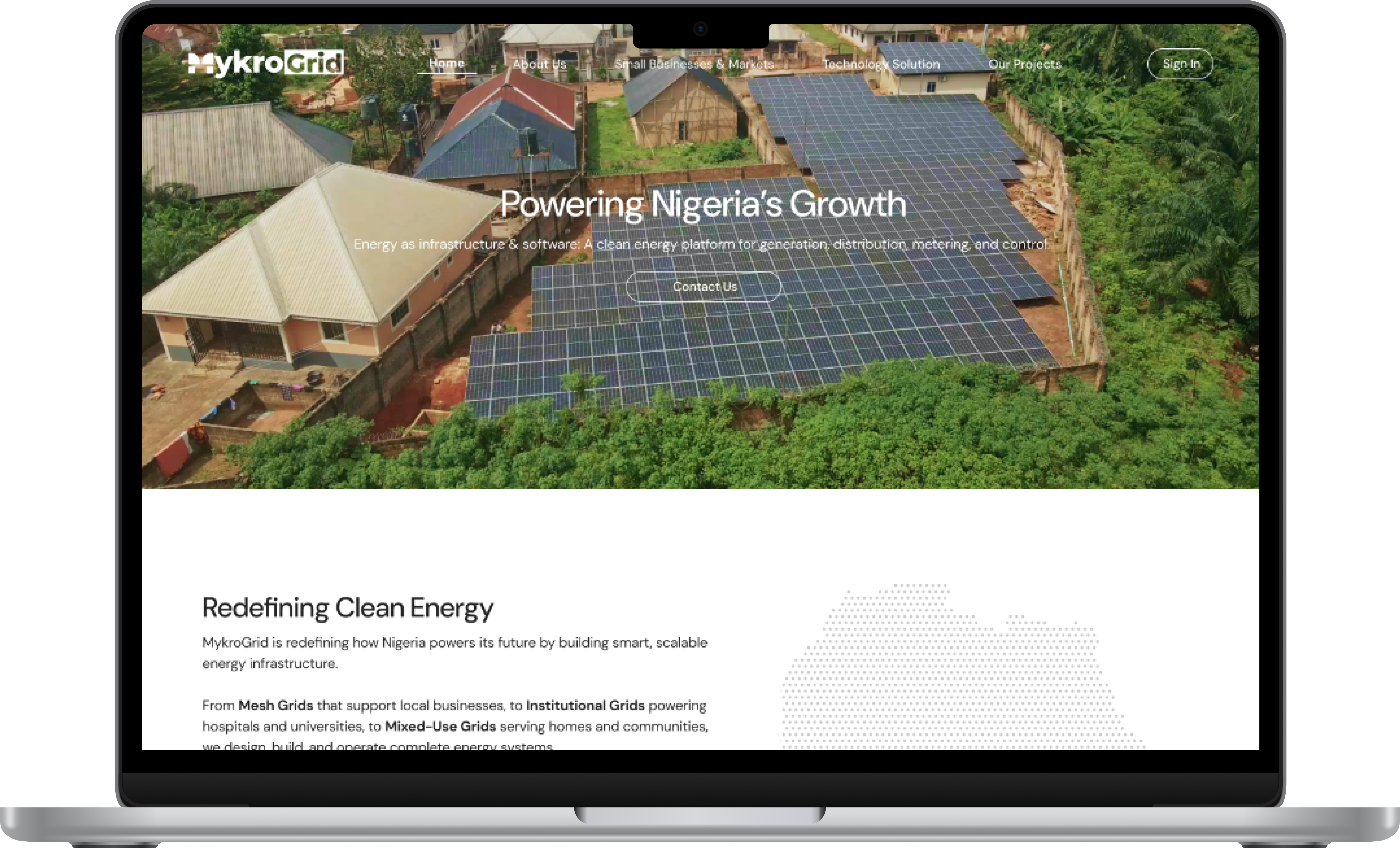 MykroGrid homepage shown on a laptop